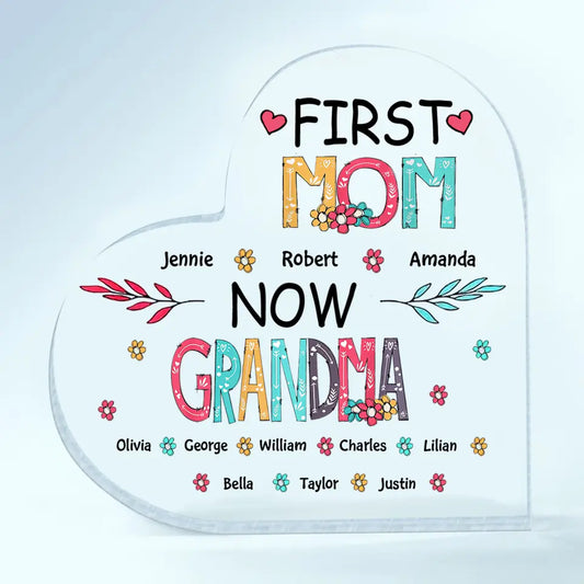Heart-shaped Acryllic Plaque - Family - First Mom Now Grandma