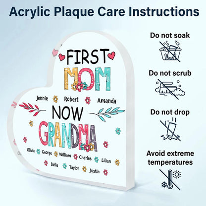 Heart-shaped Acryllic Plaque - Family - First Mom Now Grandma