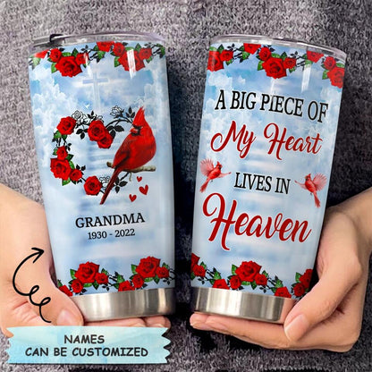 Personalized Tumbler - Gift For Family Members Memorial - A Big Piece Of My Heart Lives In Heaven Cardinal