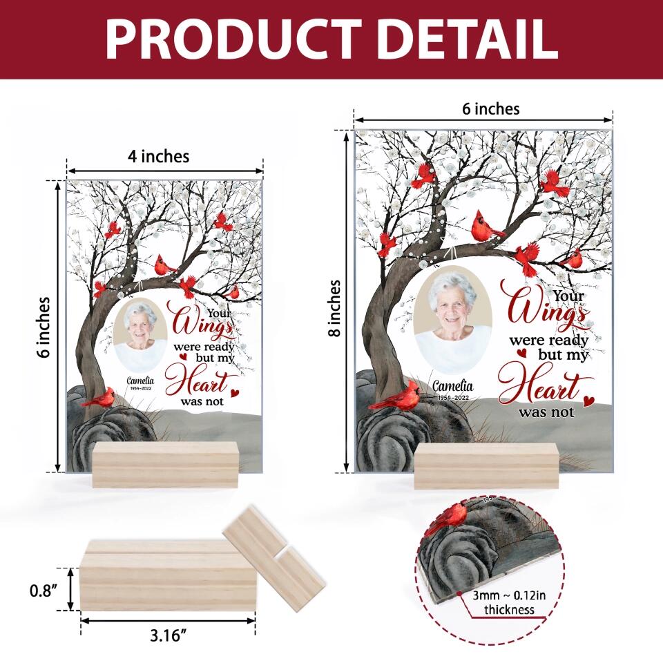 Personalized Acrylic Plaque - Gift For Grandma - YOUR WINGS WAS READY BUT MY HEART WAS NOT