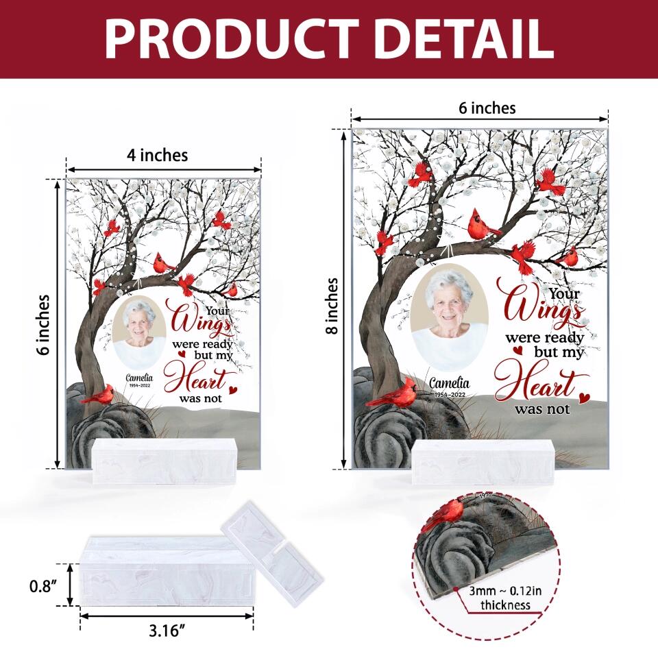 Personalized Acrylic Plaque - Gift For Grandma - YOUR WINGS WAS READY BUT MY HEART WAS NOT