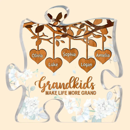 Personalized Puzzle Acrylic Plaque - Gift For Grandma - Grandkids Make Life More Grand