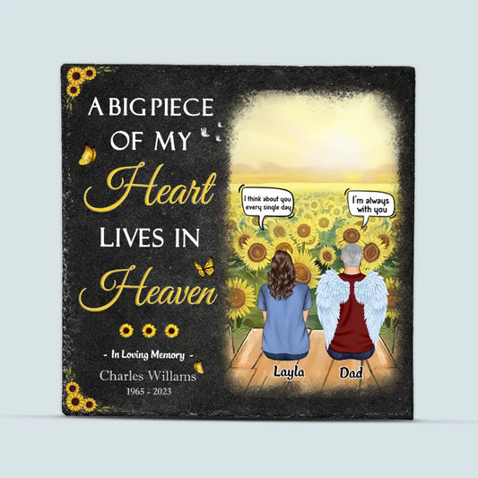 Pesonalized Square Garden Stone - A Big Piece Of My Heart Lives In Heaven  - Memorial Gift, Gift For Mom And Dad WRND011