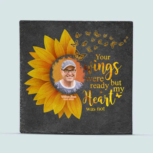 Personalized Square Garden Stone - Your Wings Were Ready - Memorial Gift, Gift For Mom And Dad WRND010