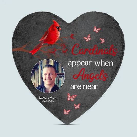 Pesonalized Heart Garden Stone - Cardinal Appear When Angels Are Near - Memorial Gift, Gift For Mom And Dad WRND011