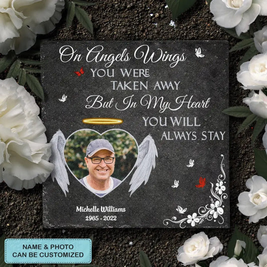 Pesonalized Square Garden Stone - On Angels Wings - Memorial Gift, Gift For Mom And Dad WRND011