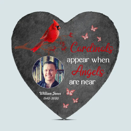 Pesonalized Heart Garden Stone - Cardinal Appear When Angels Are Near - Memorial Gift, Gift For Mom And Dad WRND011