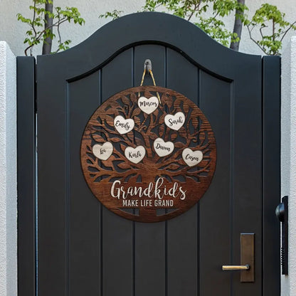 Grandkids Make Life Grand - Personalized Custom Shaped Wood Sign, Gift For Grandparents, Gift For Family