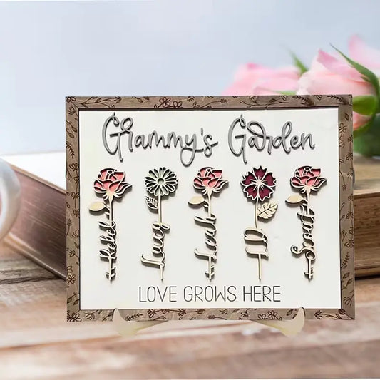 Personalized Grandma's Garden Sign - Birth Flowers Sign - Custom Floral Sign with Grandkid Name - Wooden Plaque for Grandmother Gift- Birthday Gift
