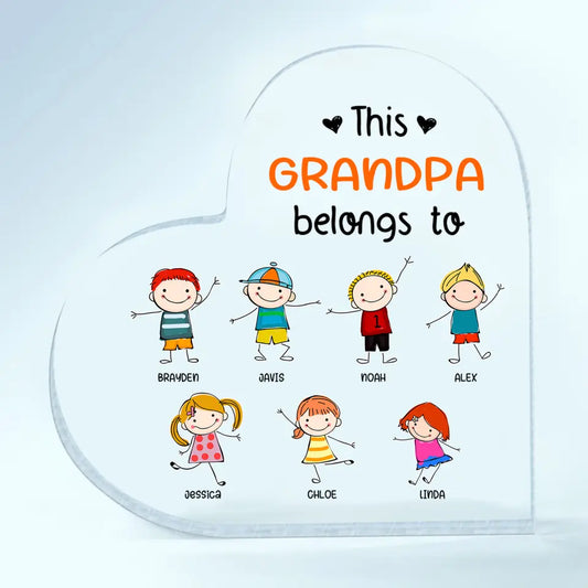 Personalized Heart Acrylic Plaque - This Grandpa Belongs To - Gift For Grandpa, Gift For Family, Gift For Father's Day