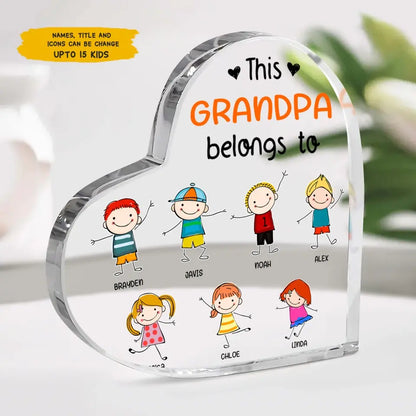 Personalized Heart Acrylic Plaque - This Grandpa Belongs To - Gift For Grandpa, Gift For Family, Gift For Father's Day
