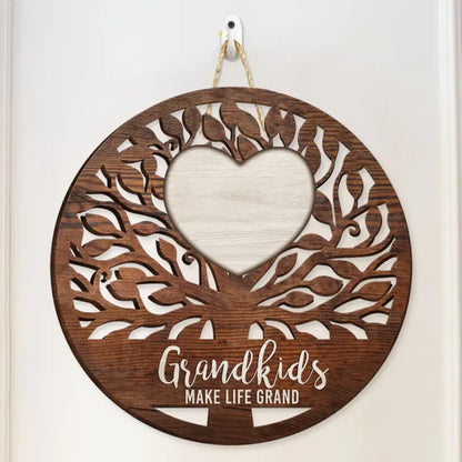 Grandkids Make Life Grand - Personalized Custom Shaped Wood Sign, Gift For Grandparents, Gift For Family