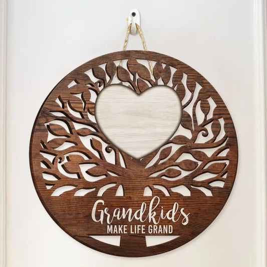 Grandkids Make Life Grand - Personalized Custom Shaped Wood Sign, Gift For Grandparents, Gift For Family