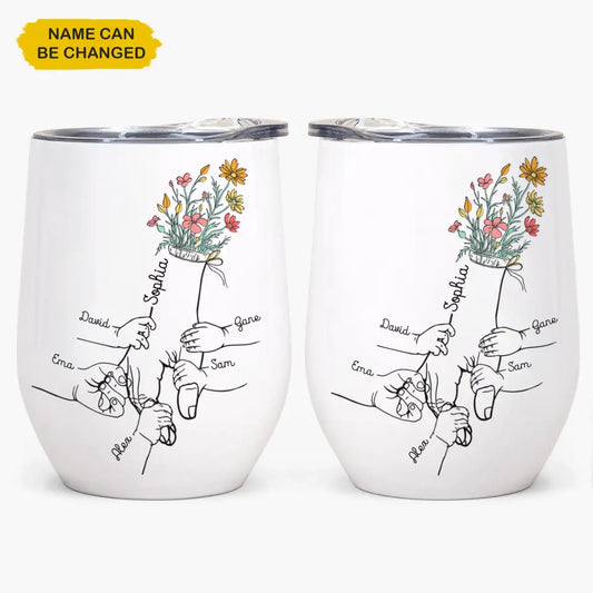 Personalized Wine Tumbler - Holding Mom's Hand - Gift For Mom, Gift For Mother's Day, Gift For Family