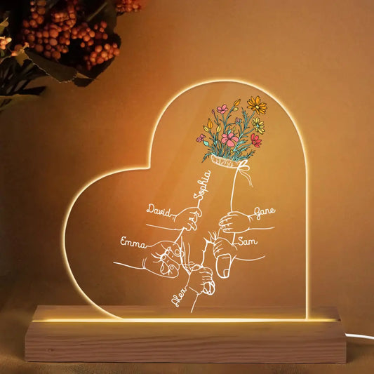 Personalize 3D LED Wooden Base - Holding Mom's Hand - Gift For Mom, Gift For Family