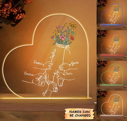 Personalize 3D LED Wooden Base - Holding Mom's Hand - Gift For Mom, Gift For Family