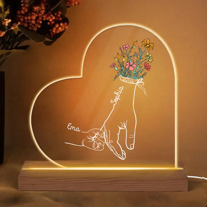 Personalize 3D LED Wooden Base - Holding Mom's Hand - Gift For Mom, Gift For Family