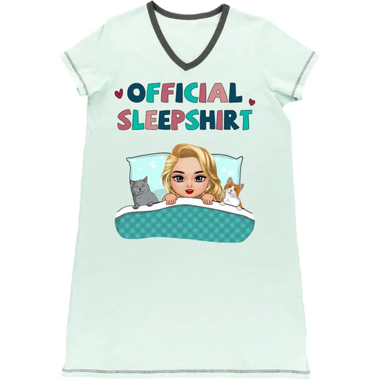 Personalized Custom Woman V-neck Night Shirt - Birthday Gift For Cat Lover, Cat Mom - Official Sleep Shirt V1