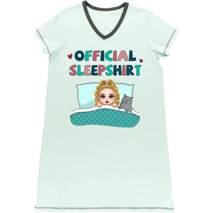 Personalized Custom Woman V-neck Night Shirt - Birthday Gift For Cat Lover, Cat Mom - Official Sleep Shirt V1