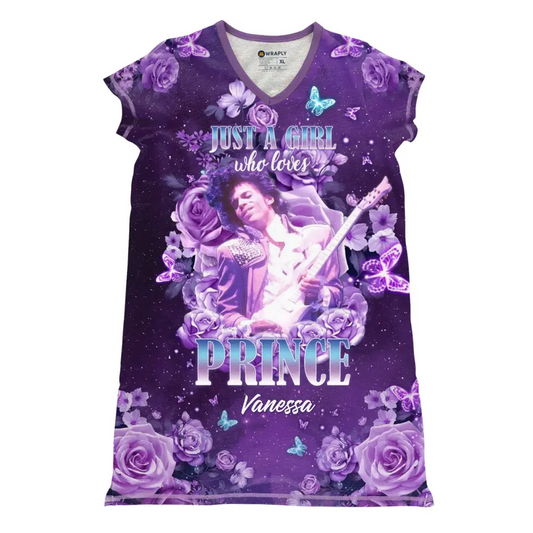 Personalized Women's V-Neck Nightshirt -  Just A Girl Who Loves