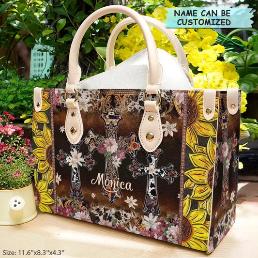 Personalized Leather Bag - Floral Cross