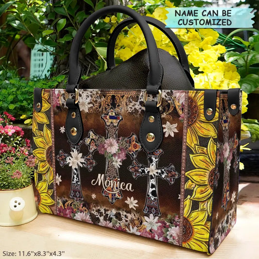 Personalized Leather Bag - Floral Cross