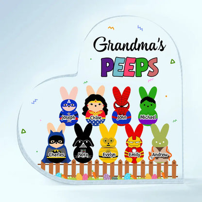 Grandma's Peeps - Personalized Custom Heart-shaped Acrylic Plaque - Easter, Mother's Day Gift For Grandma, Mom