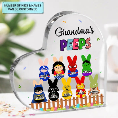 Grandma's Peeps - Personalized Custom Heart-shaped Acrylic Plaque - Easter, Mother's Day Gift For Grandma, Mom