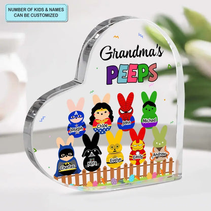 Grandma's Peeps - Personalized Custom Heart-shaped Acrylic Plaque - Easter, Mother's Day Gift For Grandma, Mom