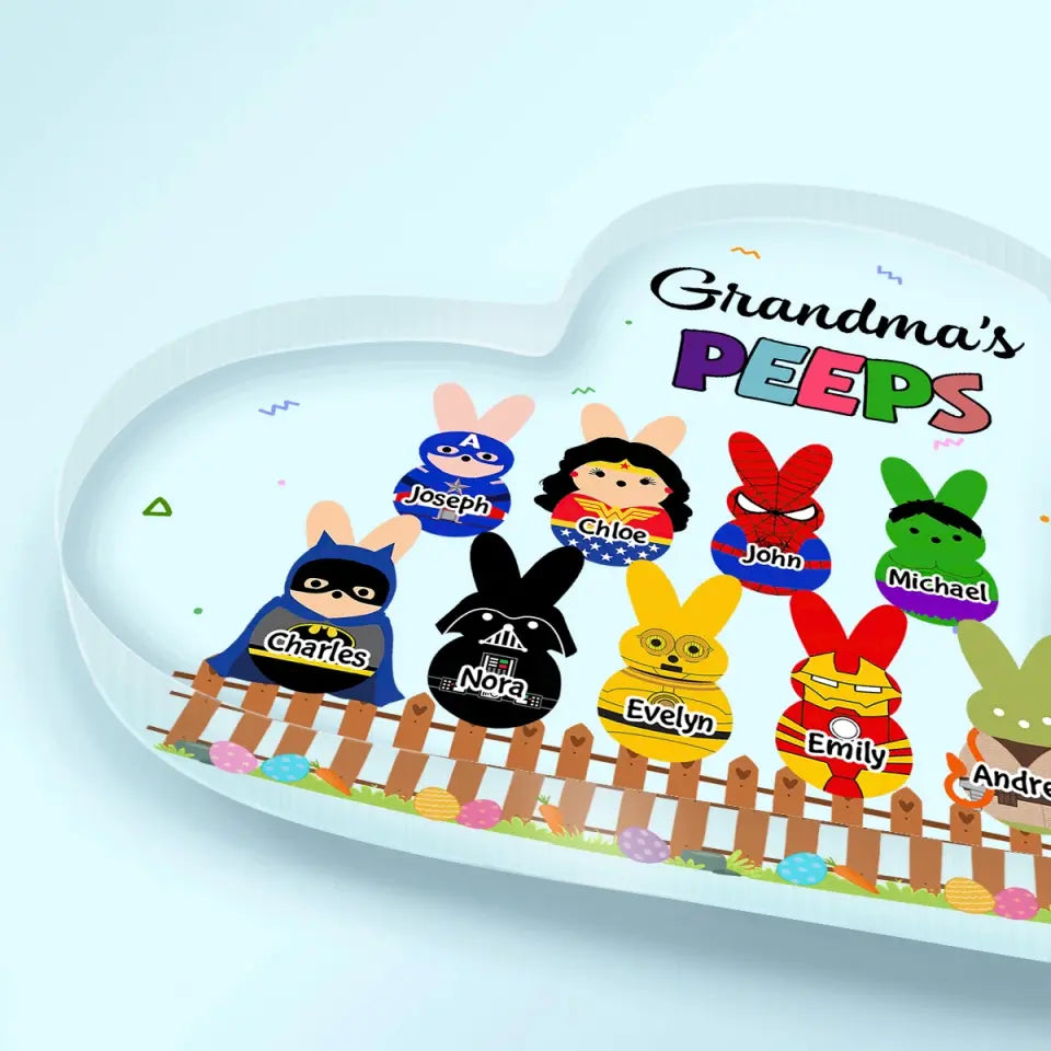 Grandma's Peeps - Personalized Custom Heart-shaped Acrylic Plaque - Easter, Mother's Day Gift For Grandma, Mom