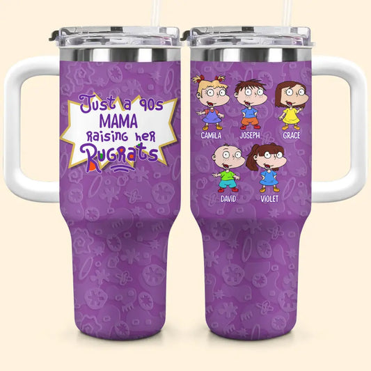 Just A Rising Her Rug Rats - Personalized Custom Tumbler With Handle - Mother's Day Gift For Mom