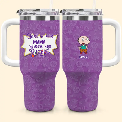 Just A Rising Her Rug Rats - Personalized Custom Tumbler With Handle - Mother's Day Gift For Mom