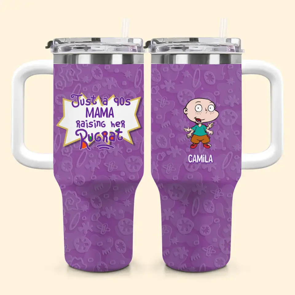 Just A Rising Her Rug Rats - Personalized Custom Tumbler With Handle - Mother's Day Gift For Mom