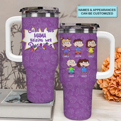 Just A Rising Her Rug Rats - Personalized Custom Tumbler With Handle - Mother's Day Gift For Mom