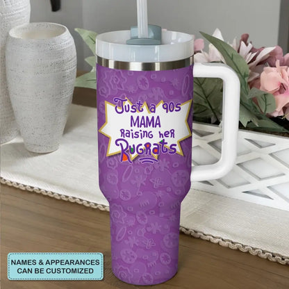 Just A Rising Her Rug Rats - Personalized Custom Tumbler With Handle - Mother's Day Gift For Mom