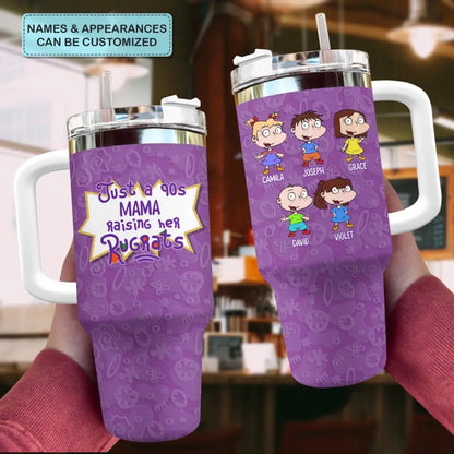 Just A Rising Her Rug Rats - Personalized Custom Tumbler With Handle - Mother's Day Gift For Mom