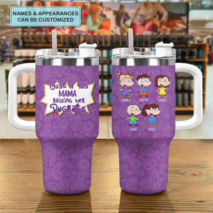 Just A Rising Her Rug Rats - Personalized Custom Tumbler With Handle - Mother's Day Gift For Mom