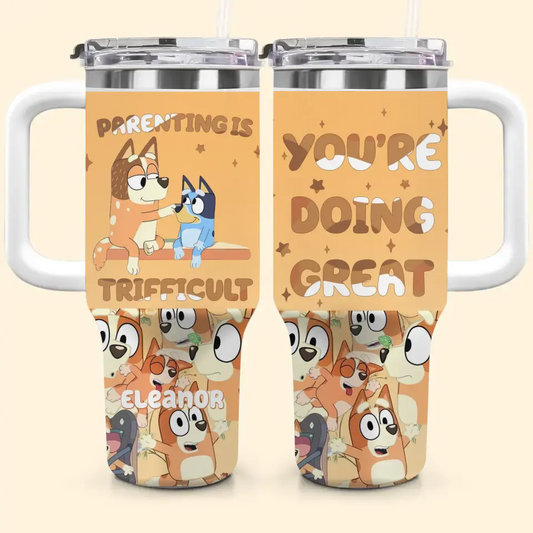 Parenting Is Trifficult - Personalized Custom Tumbler With Handle - Gift For Family, Family Members