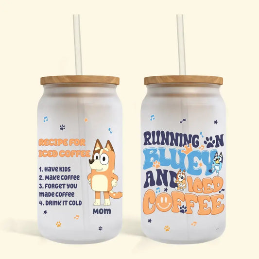 Recipe For Iced Coffee - Personalized Custom Glass Can - Mother's Day Gift For Family, Family Members