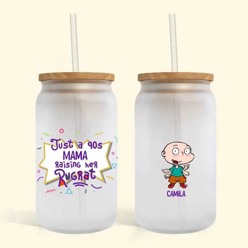 Just A 90s Mama Raising Her Rugrats - Personalized Custom Glass Can - Mother's Day Gift For Mom, Family Member