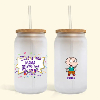 Just A 90s Mama Raising Her Rugrats - Personalized Custom Glass Can - Mother's Day Gift For Mom, Family Member