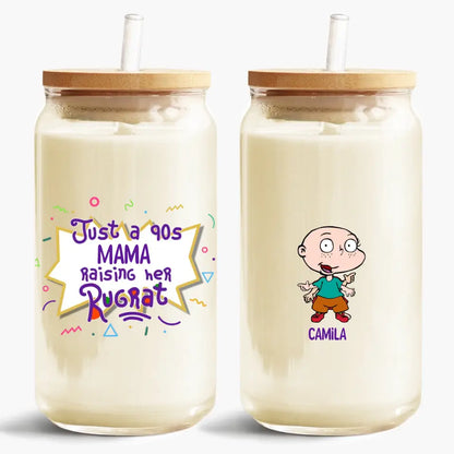 Just A 90s Mama Raising Her Rugrats - Personalized Custom Glass Can - Mother's Day Gift For Mom, Family Member