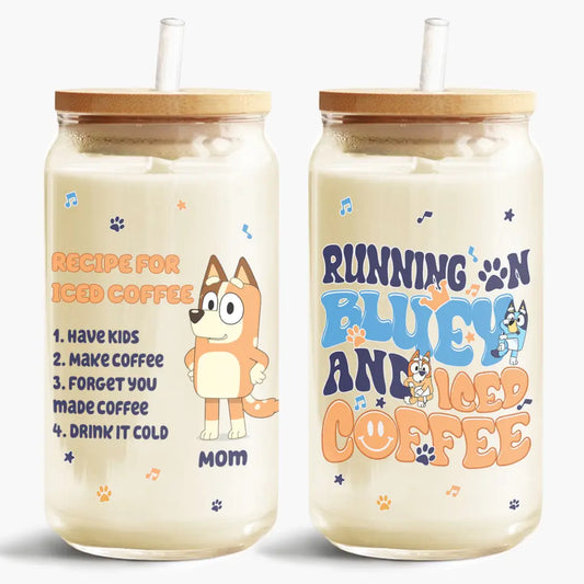 Recipe For Iced Coffee - Personalized Custom Glass Can - Mother's Day Gift For Family, Family Members