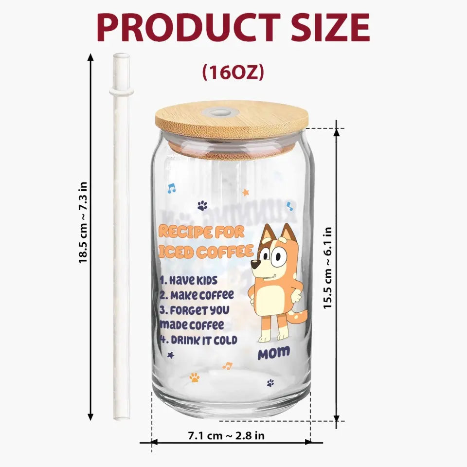Recipe For Iced Coffee - Personalized Custom Glass Can - Mother's Day Gift For Family, Family Members