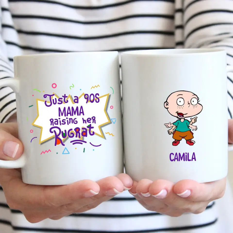 Just A 90s Mama Raising Her Rugrats - Personalized Custom White Mug - Gift For Family Members