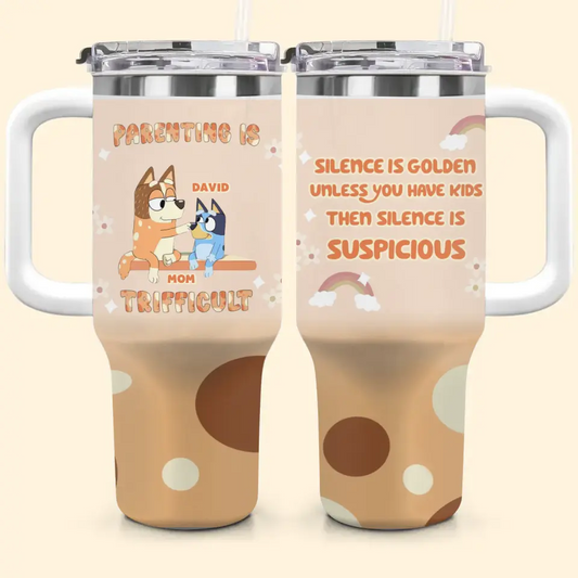 Parenting Is Trifficult - Personalized Custom Tumbler With Handle - Gift For Family, Family Members
