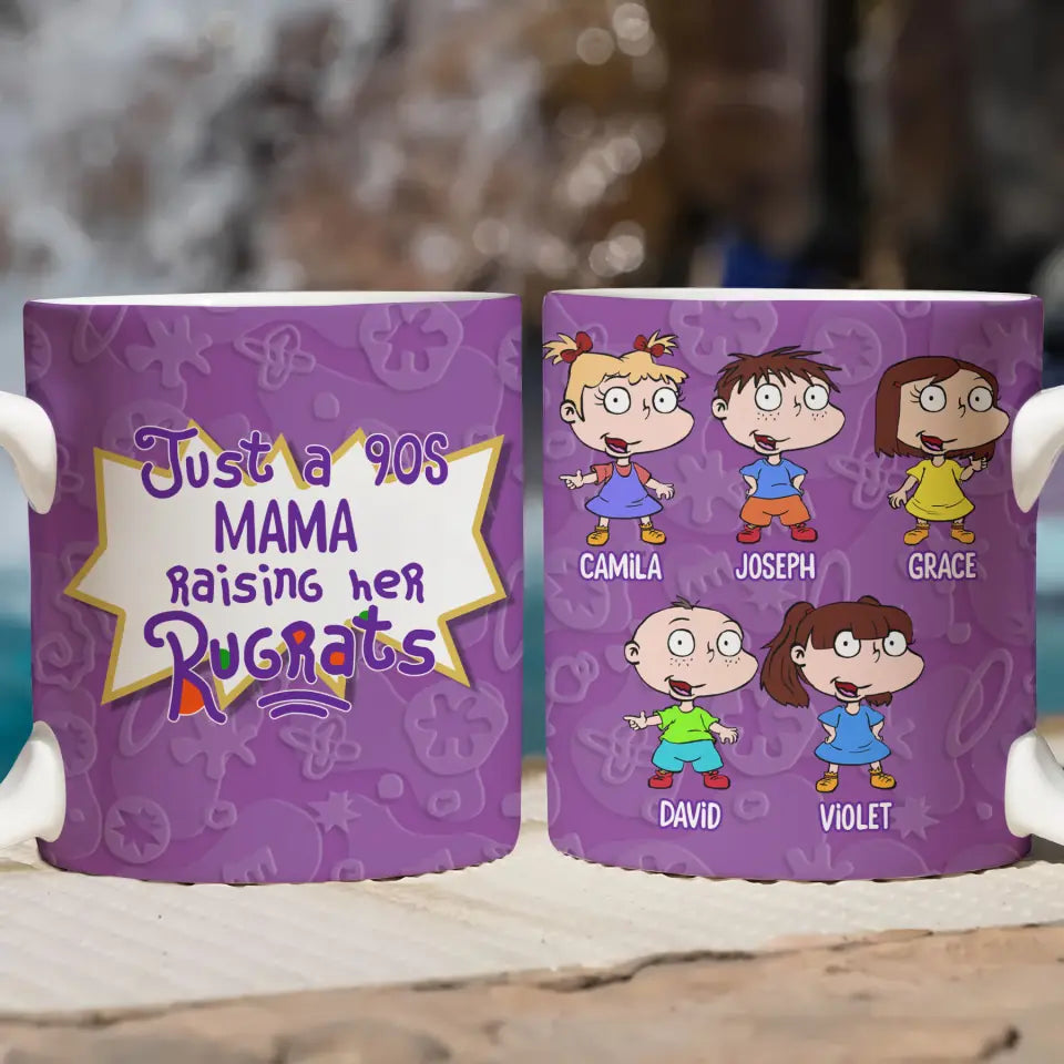 Just 90s Mama - Personalized Custom White Edge-to-Edge Mug - Gift For Mom, Family Members