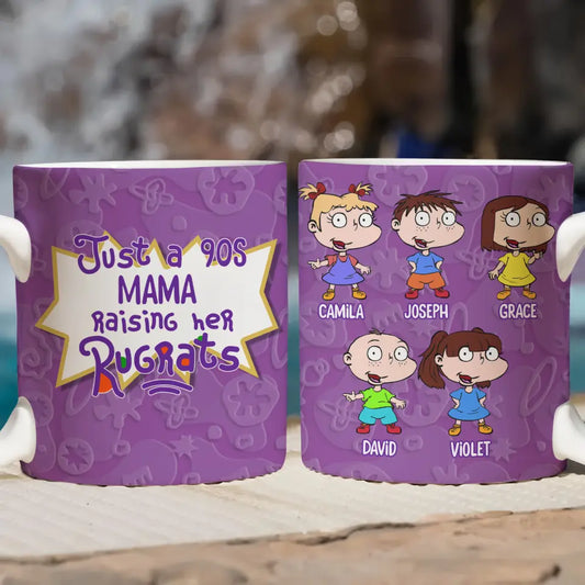 Just 90s Mama - Personalized Custom White Edge-to-Edge Mug - Gift For Mom, Family Members