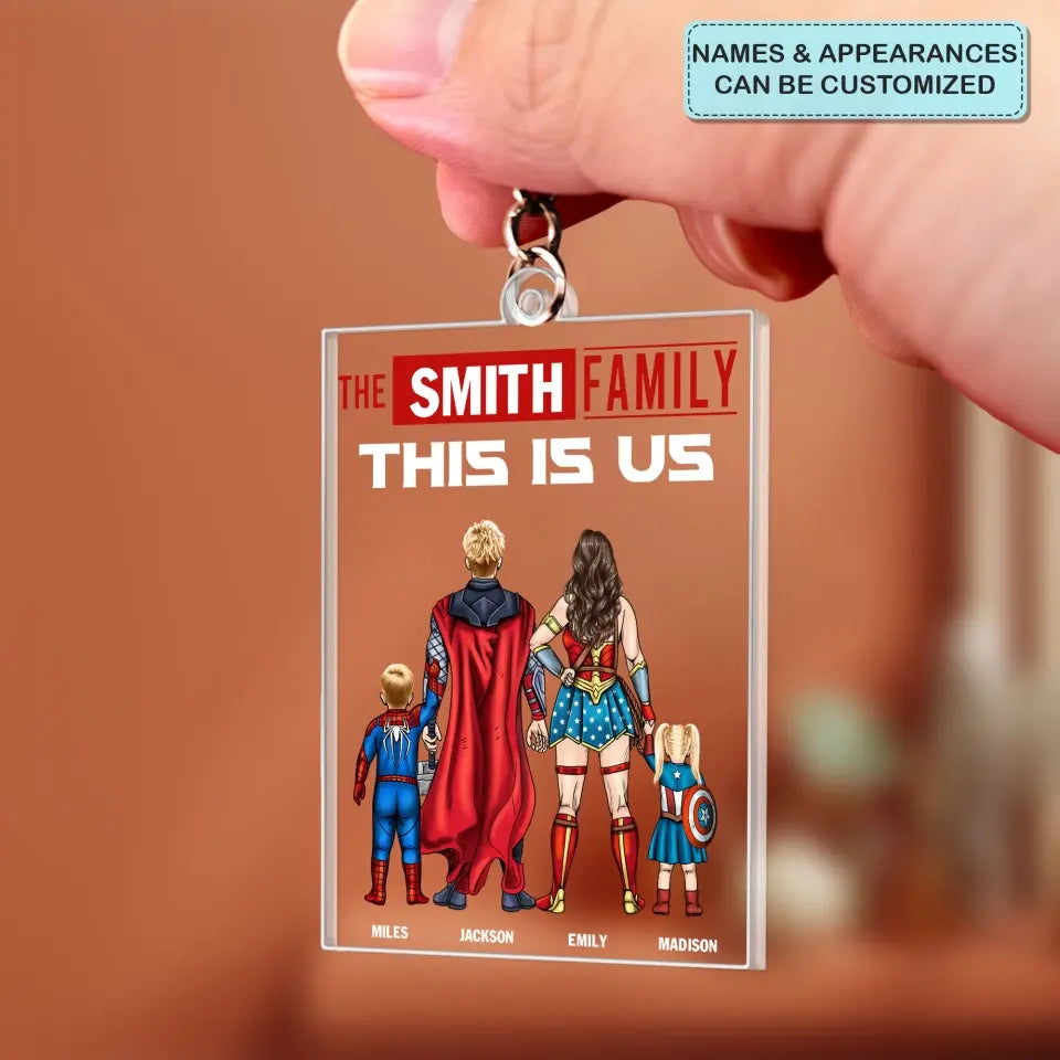 Super Hero Family - Personalized Custom One-Sided Acrylic Keychain - Gift For Family Members