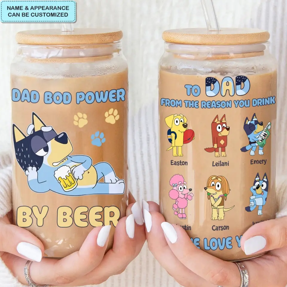 Dad Bod Power - Personalized Custom Glass Can - Father's Day Gift For Dad, Family Member